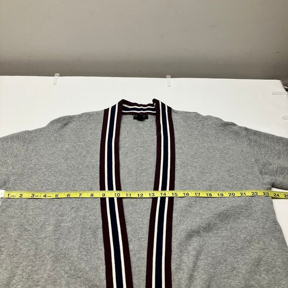 Halogen Gray Varsity Stripe Open Cardigan Duster Pockets Women's Size 1 (14/16) - Picture 7 of 10